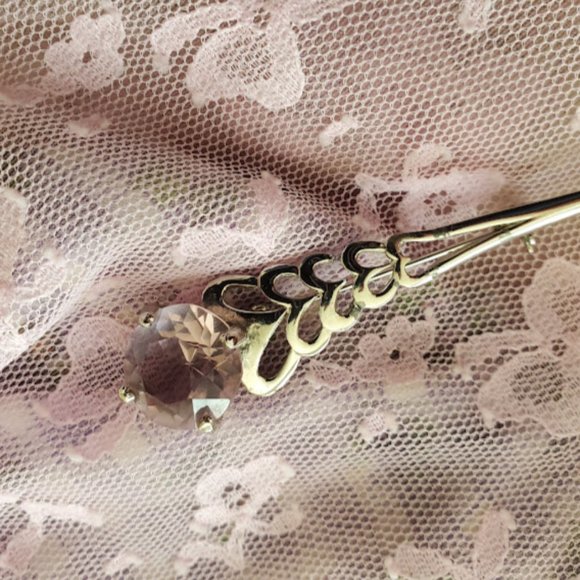 Vintage Silver w/Light Pink Rhinestone Brooch - Picture 2 of 9